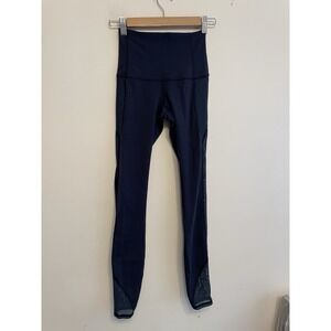 Lululemon Mesh Panel Leggings‎ Women Size 2 Navy Blue Ankle Ventilation Pocket